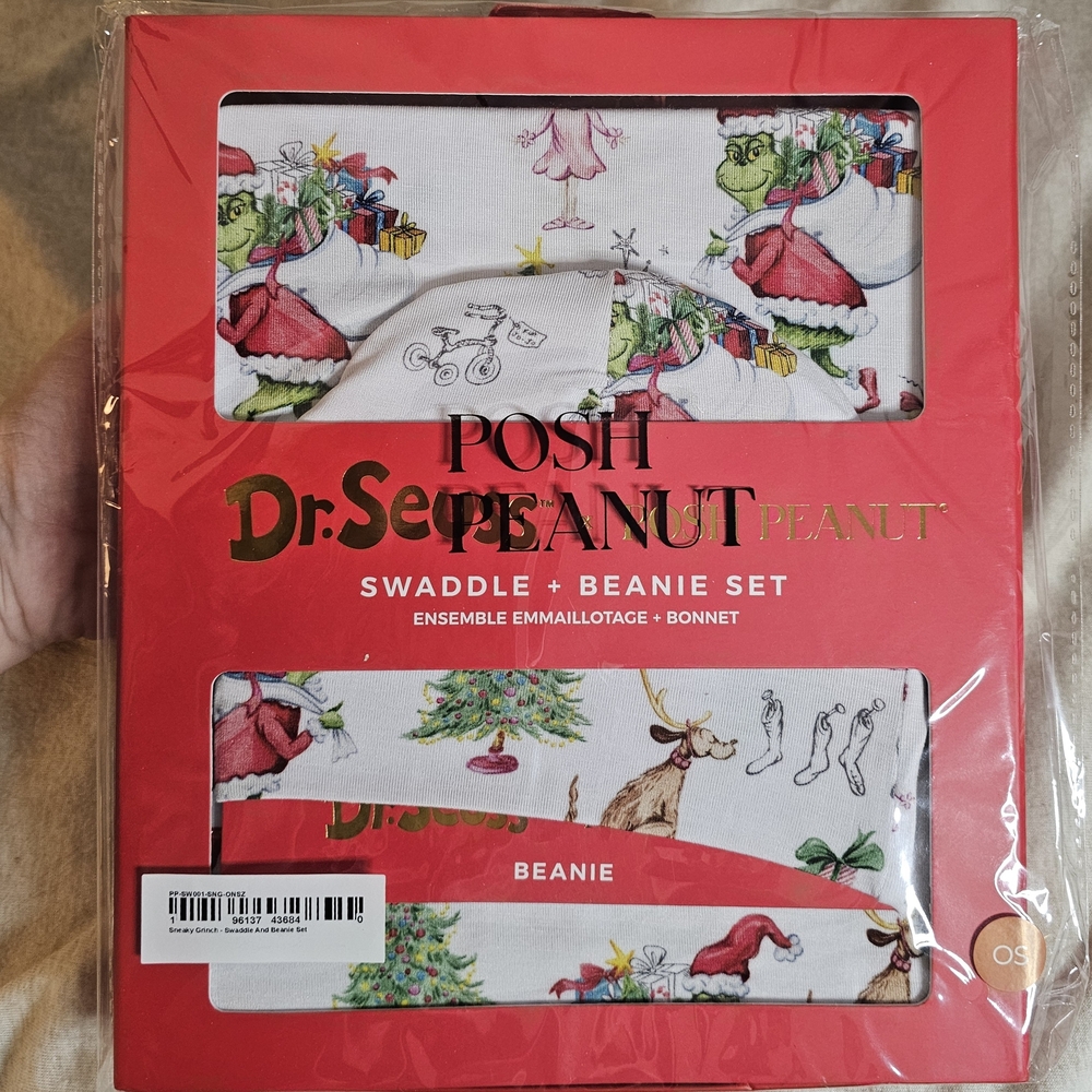 Dr. Seuss Red and Green Swaddle & Beanie Set NEW IN BOX